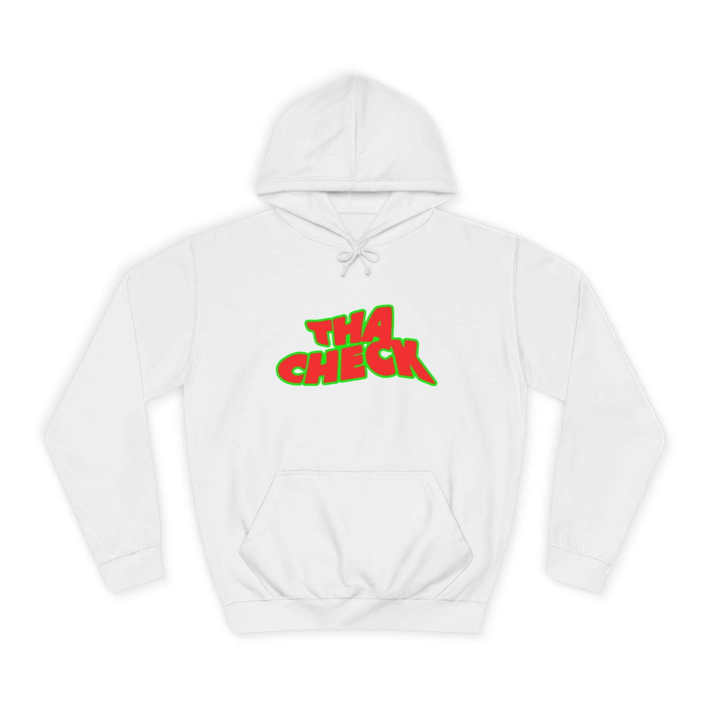 Colorful Unisex College Hoodie with 'THA CHECK' Design