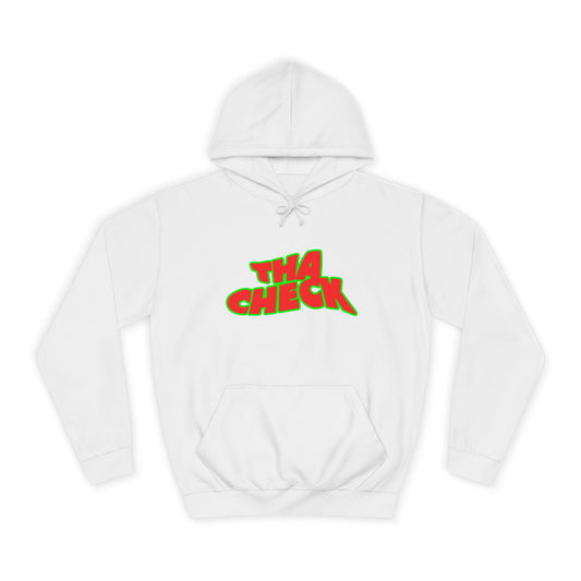 Colorful Unisex College Hoodie with 'THA CHECK' Design